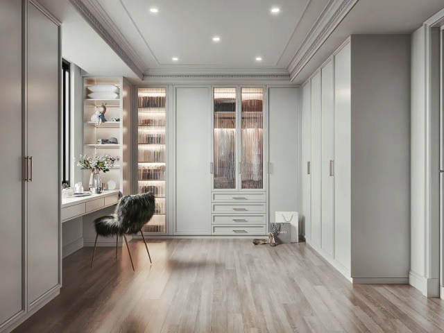 High Quality Solid Wood Wardrobe Customization Design MDF Furniture Closet Bedroom Wardrobe Custom Glass Door Panels