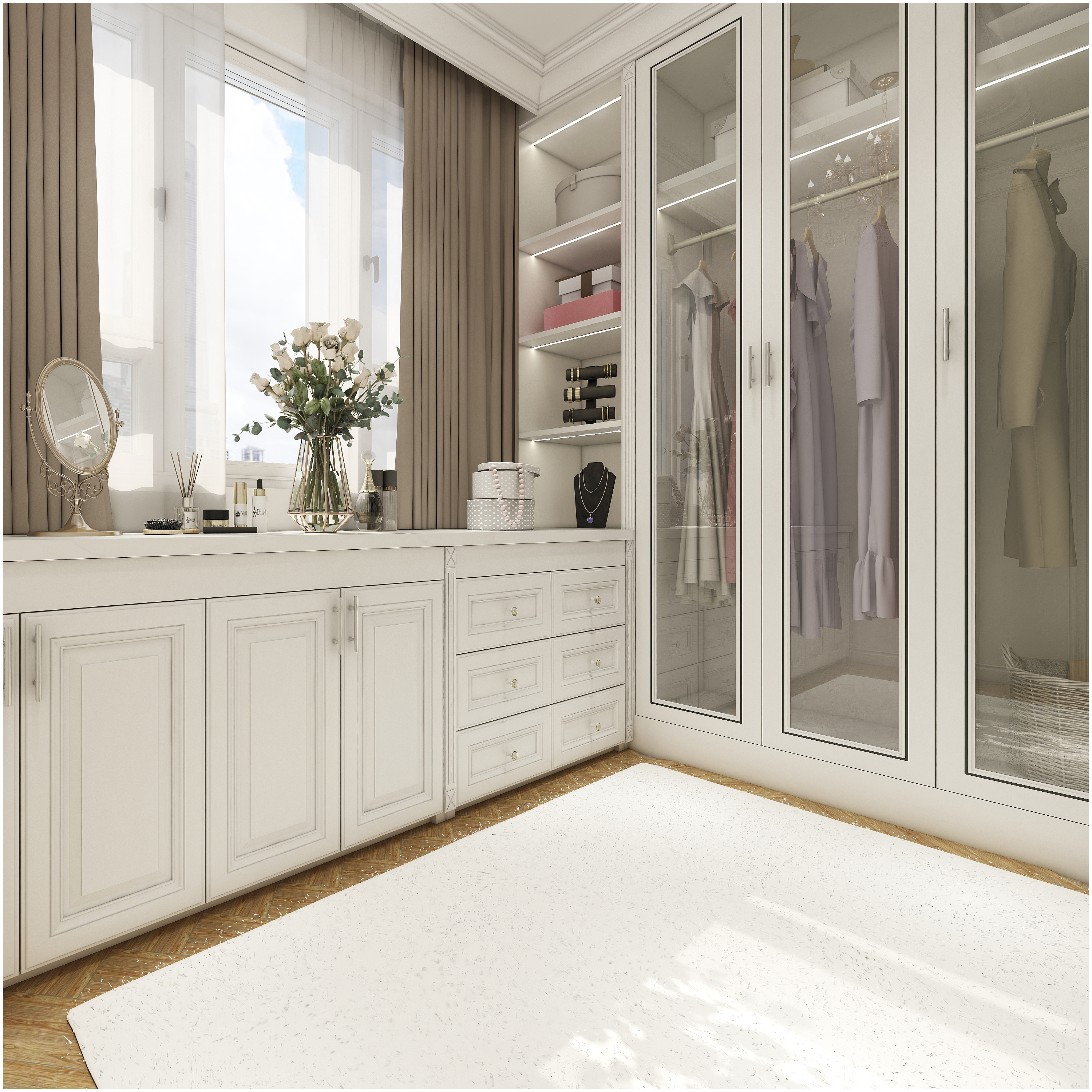 High Quality Modern High-End Solid Color Painted Wardrobe with Storage Function Practical MDF Door Material Furniture