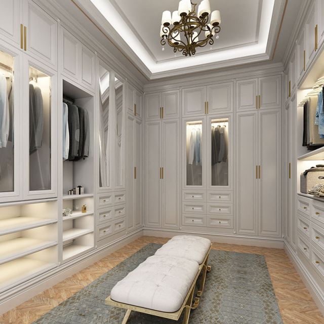 Customized Modern European French High-End Steel Furniture MDF Adjustable Wardrobes Glass Door for Villa Bedroom