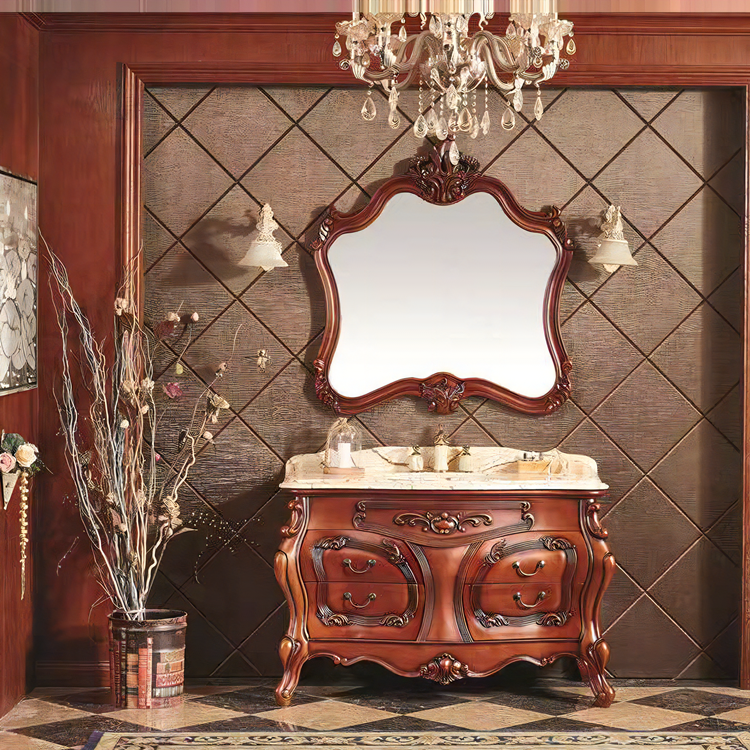 Classical Bathroom Vanity Solid Wood Floor Standing Cabinet with Mirror Bathroom Vanity Cabinet with Sink