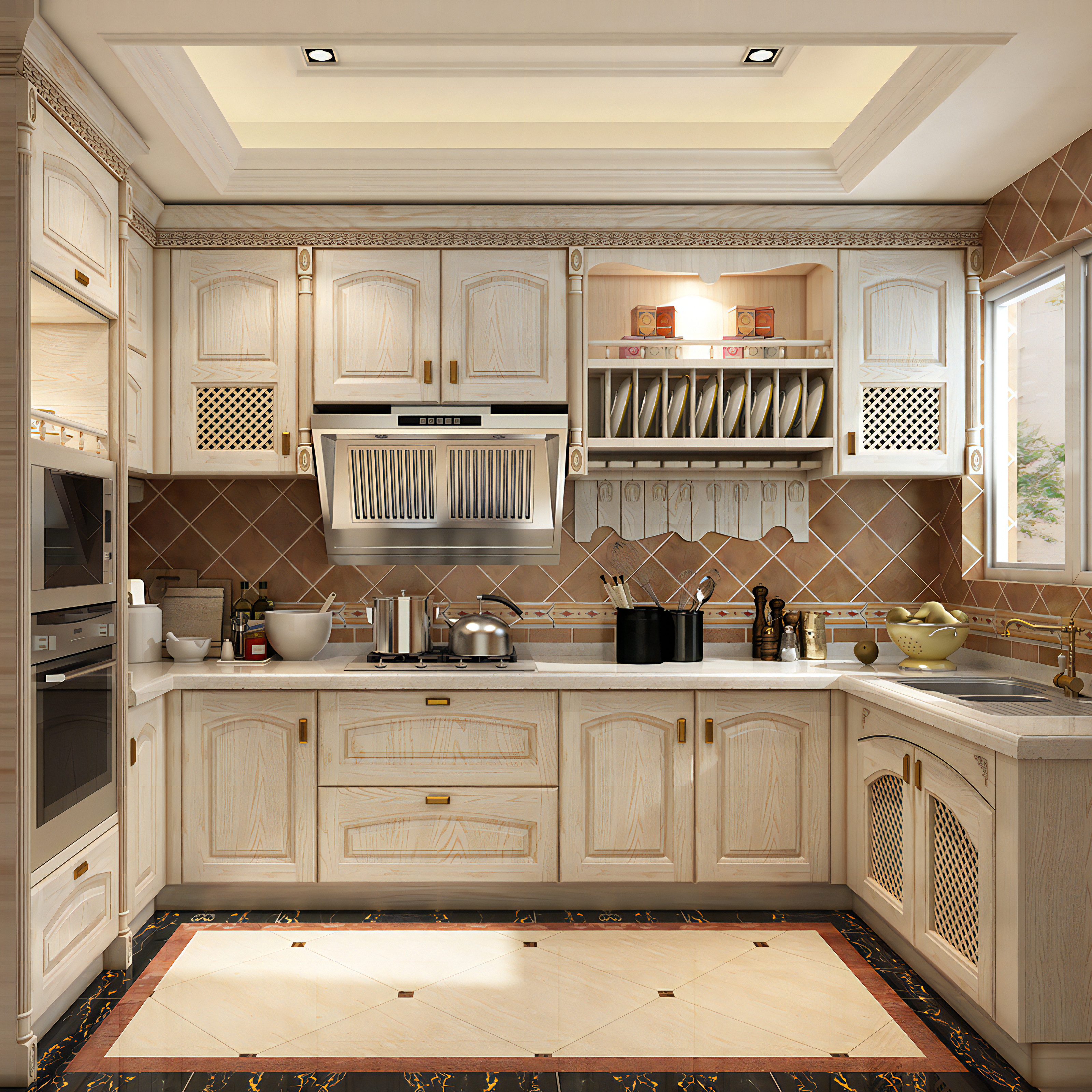 New Design Classical Kitchen Style Classical with Best Quality Solid Wood Kitchen Cabinet Textured Panel Cabinet