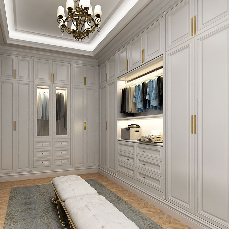 Customized Modern European French High-End Steel Furniture MDF Adjustable Wardrobes Glass Door for Villa Bedroom