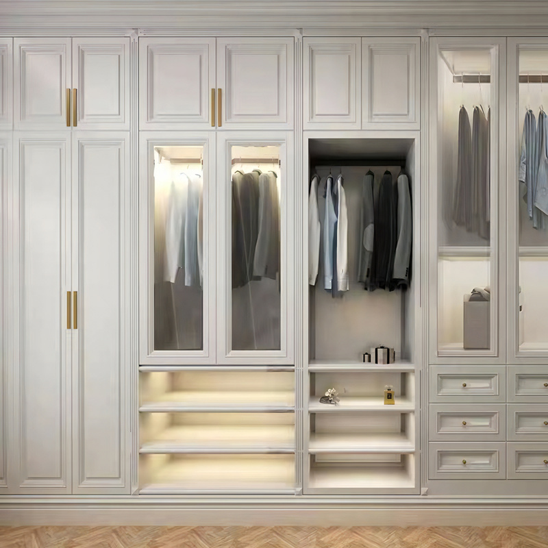 Customized Modern European French High-End Steel Furniture MDF Adjustable Wardrobes Glass Door for Villa Bedroom
