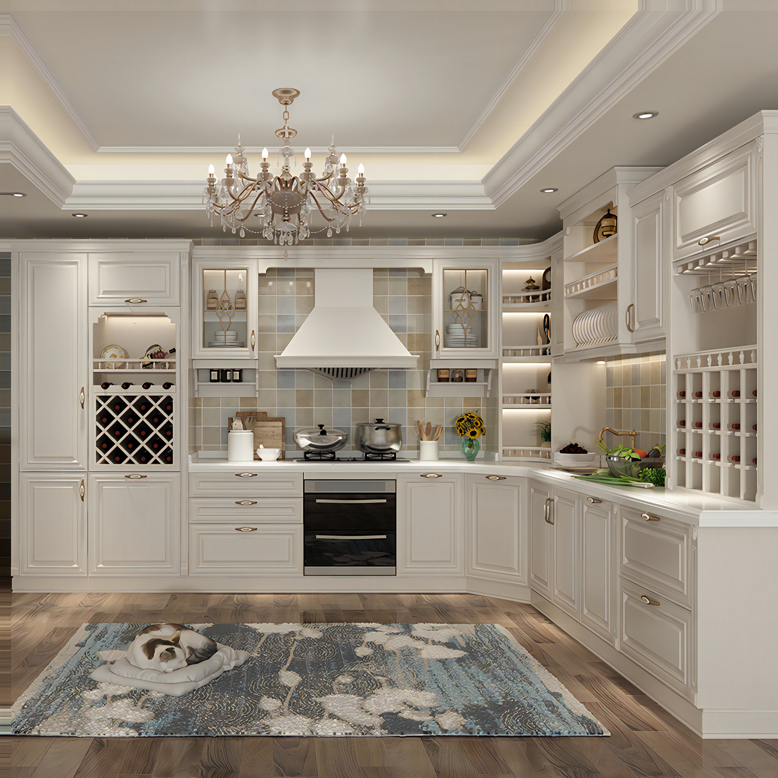 Factory Direct Price Solid Wood Door Classic Kitchen Cabinet Modular Kitchen Furniture With Solid Color Stone
