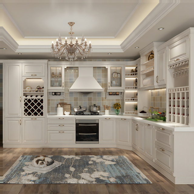 Factory Direct Price Solid Wood Door Classic Kitchen Cabinet Modular Kitchen Furniture With Solid Color Stone