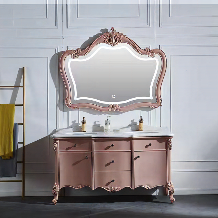 European Style Bathroom Sink and Vanity Units Luxury White Bathroom Cabinet with Mirror Vanity Combo