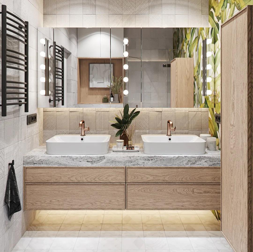 Modern Double Solid Wood Stone Floating Vanity for Kitchen or Bathroom Smart Defog Mirror Cabinet for Vanities