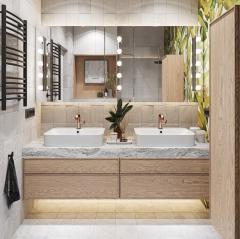 Modern Double Solid Wood Stone Floating Vanity for Kitchen or Bathroom Smart Defog Mirror Cabinet for Vanities