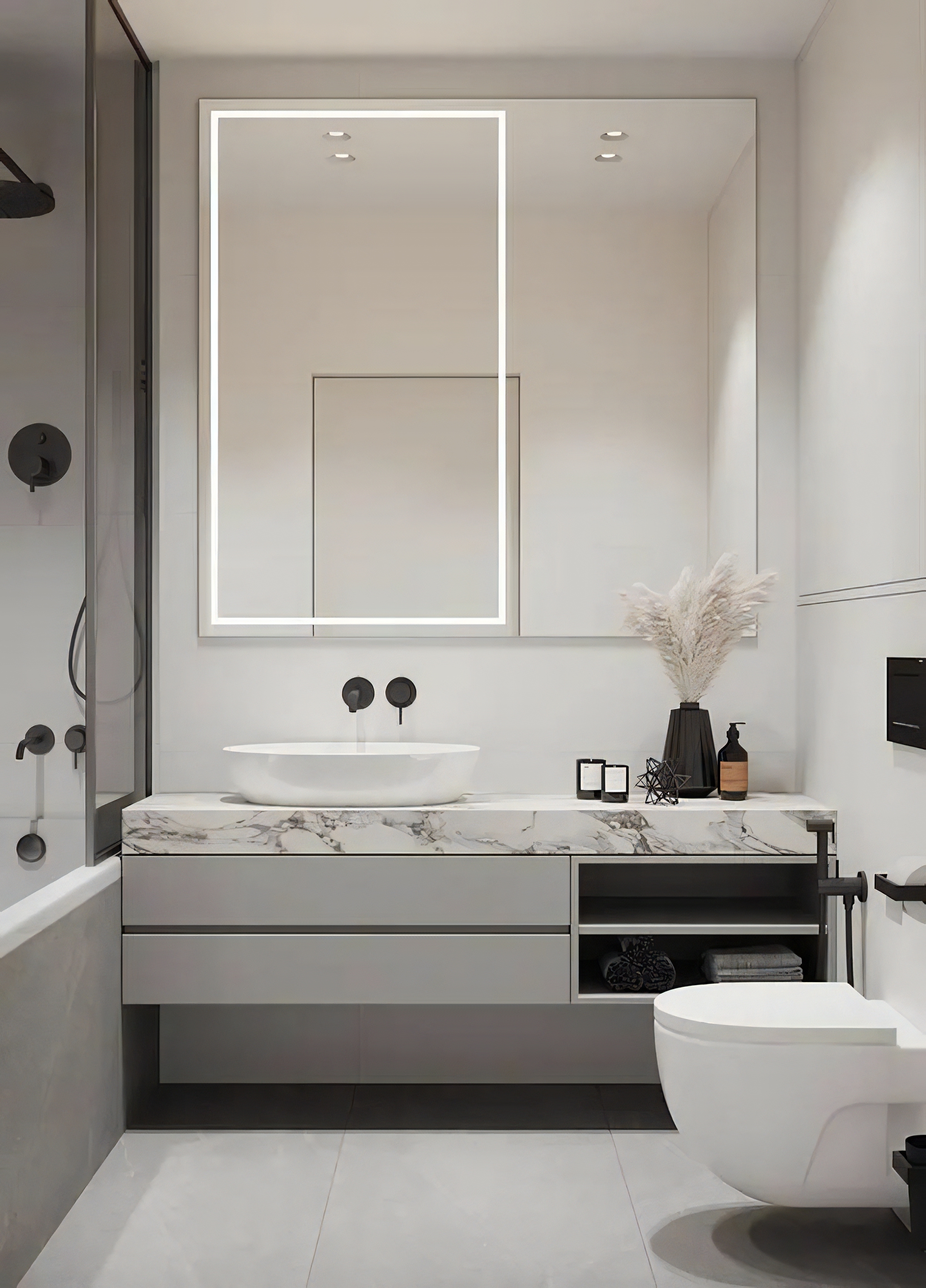 High-end Customized Luxury Mable Bathroom Vanity Set with Storage Cabinet Designs for Villa