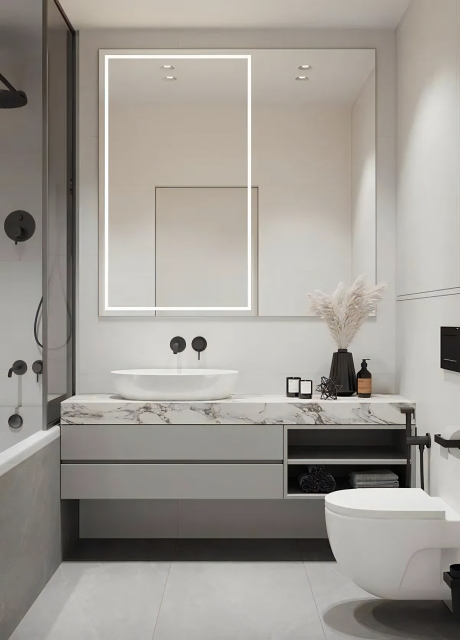 High-end Customized Luxury Mable Bathroom Vanity Set with Storage Cabinet Designs for Villa