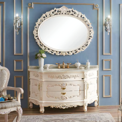 French Style Antique Solid Wood Bathroom Vanity White Painted Bathroom Cabinets