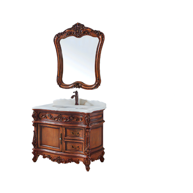 Floor Standing Waterproof Wood Antique Bathroom Vanity Cabinet Solid Wood Bathroom Cabinet with Mirror