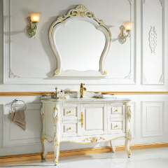 French Style Antique Solid Wood Bathroom Vanity White Painted Bathroom Cabinets