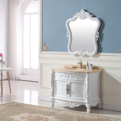 French Style Antique Solid Wood Bathroom Vanity White Painted Bathroom Cabinets