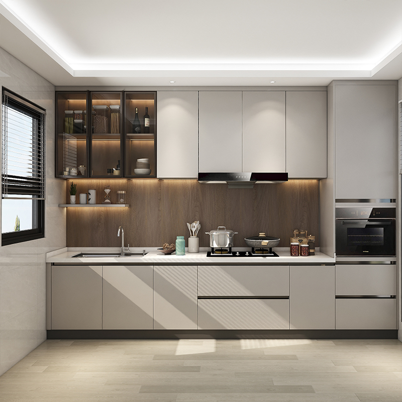 Modern Minimalistic Style Designs Small Complete Custom Home Furniture L Shaped Plywood Unit Cabinets Kitchen With Sink