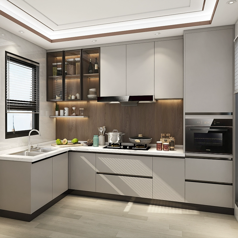 Modern Minimalistic Style Designs Small Complete Custom Home Furniture L Shaped Plywood Unit Cabinets Kitchen With Sink