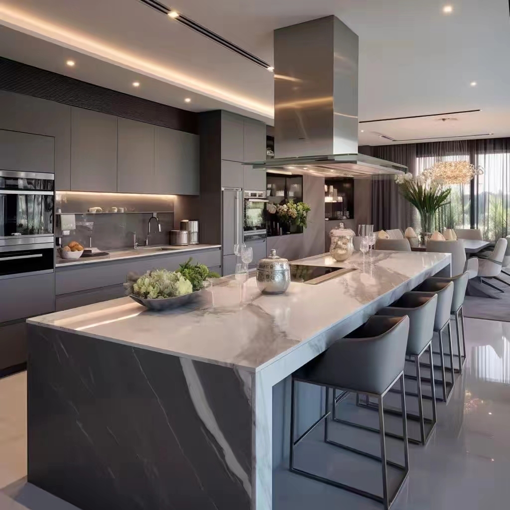 Professional One-Stop Multiple Design Modern Dark Colors Modular Kitchen Furniture Solid Wood Kitchen Cabinet Sets