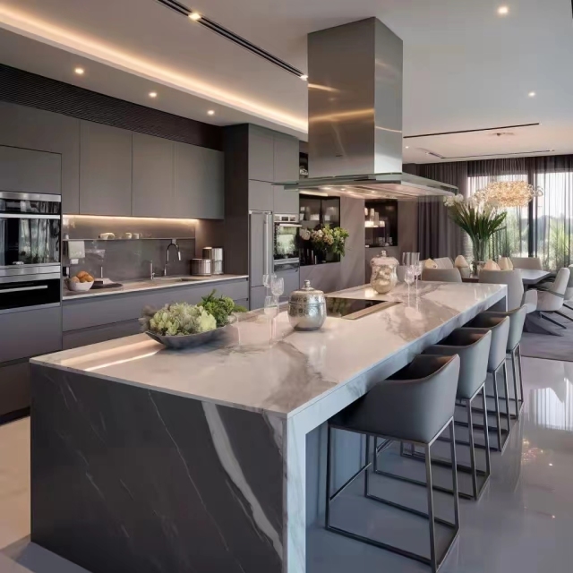 Professional One-Stop Multiple Design Modern Dark Colors Modular Kitchen Furniture Solid Wood Kitchen Cabinet Sets