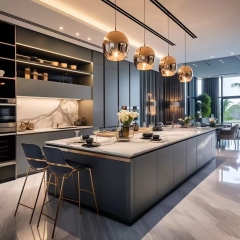 Customized Modern Furniture Kitchen Storage Cabinet with Lifting System Pull Down Basket & Organizers