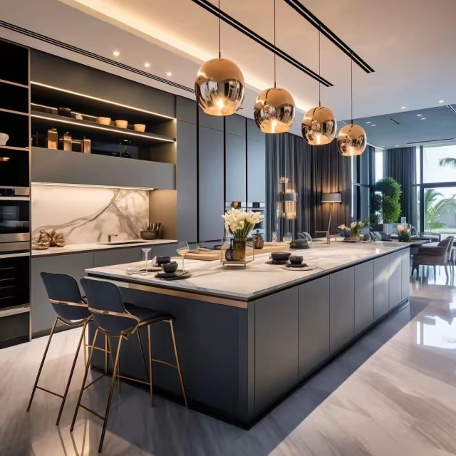 Customized Modern Furniture Kitchen Storage Cabinet with Lifting System Pull Down Basket & Organizers
