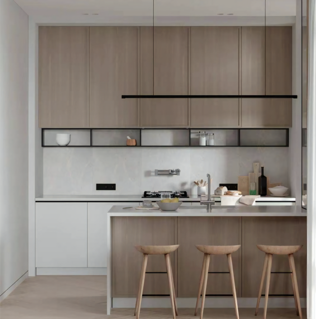 2025 Ready to Install Elegant Simple Chipboard  Kitchen Cabinet for Small Room Apartment Spaces