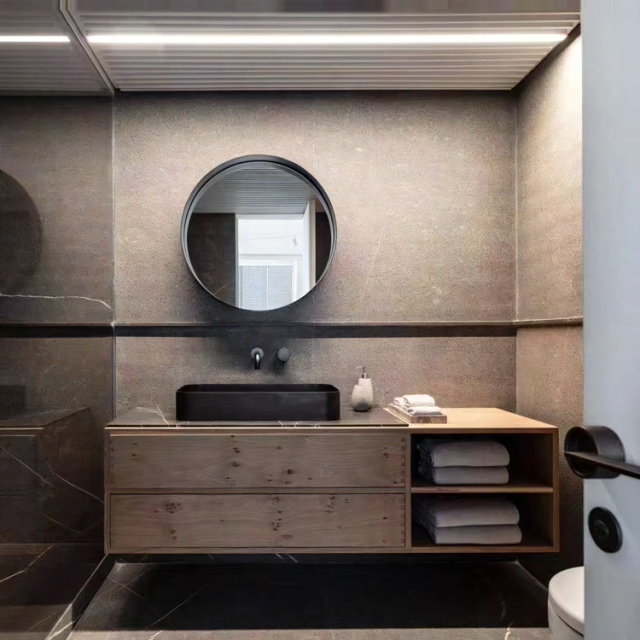 European Style Floating Vanity Marble Solid Wood Custom Size Black Bathroom Sink and Vanity Wall Mount Vanity