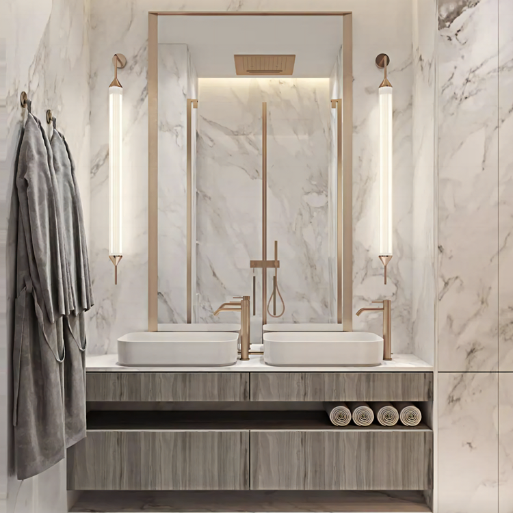 Modern Classic Wall-Hung Bathroom Vanity Cabinet Rectangle Grille Solid Wood MDF Case Chinese Rectangle Basin Cabinet Hotels