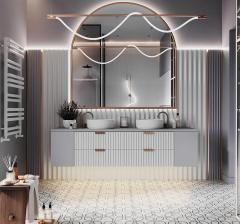 Modern Mdf Floating Bathroom Vanity with Waterproof Arc Mirror With Double Sinks for Sale