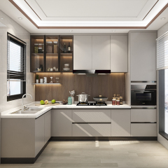 Modern Minimalistic Style Designs Small Complete Custom Home Furniture L Shaped Plywood Unit Cabinets Kitchen With Sink