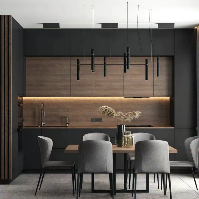 One-stop Design Fashionable Villa Apartment Residential Cabinets and Sideboards High-End Black Kitchen Cabinet Customization