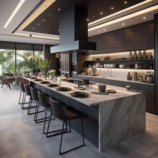Professional One-Stop Multiple Design Modern Dark Colors Modular Kitchen Furniture Solid Wood Kitchen Cabinet Sets