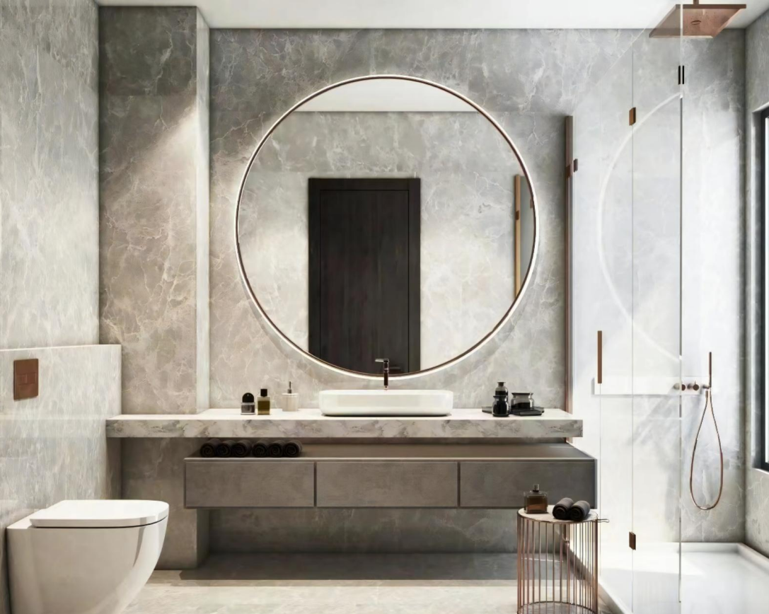 Modern Style Wall-Mounted Bathroom Vanity Set Waterproof Rock- Slab Stone Wash Basin Bathroom Floating Vanity Single