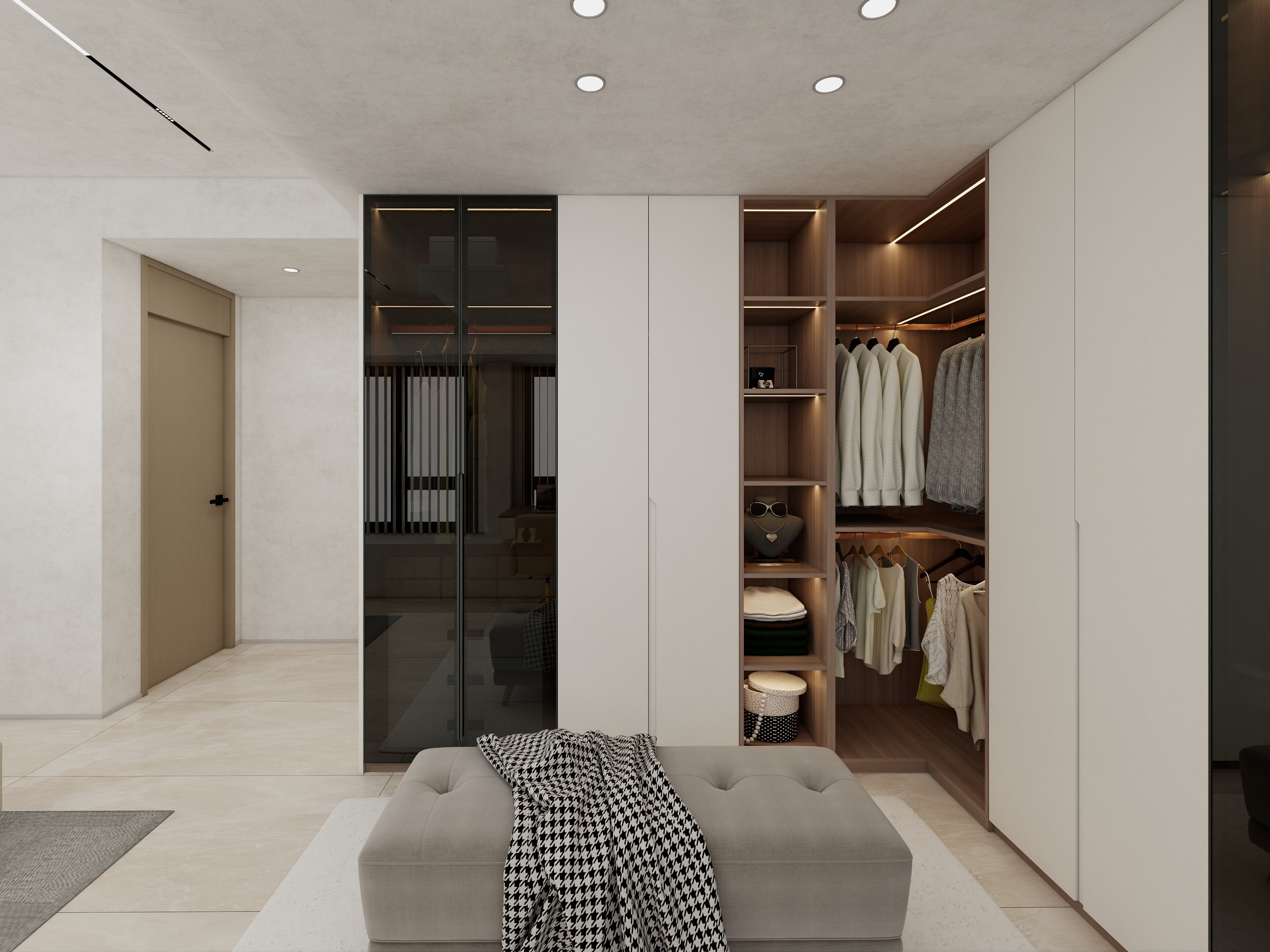 Modern New Design Customized Clothes Storage Solid Wooden Glass Door Wardrobe 2025