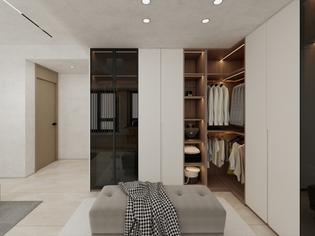 Modern New Design Customized Clothes Storage Solid Wooden Glass Door Wardrobe 2025