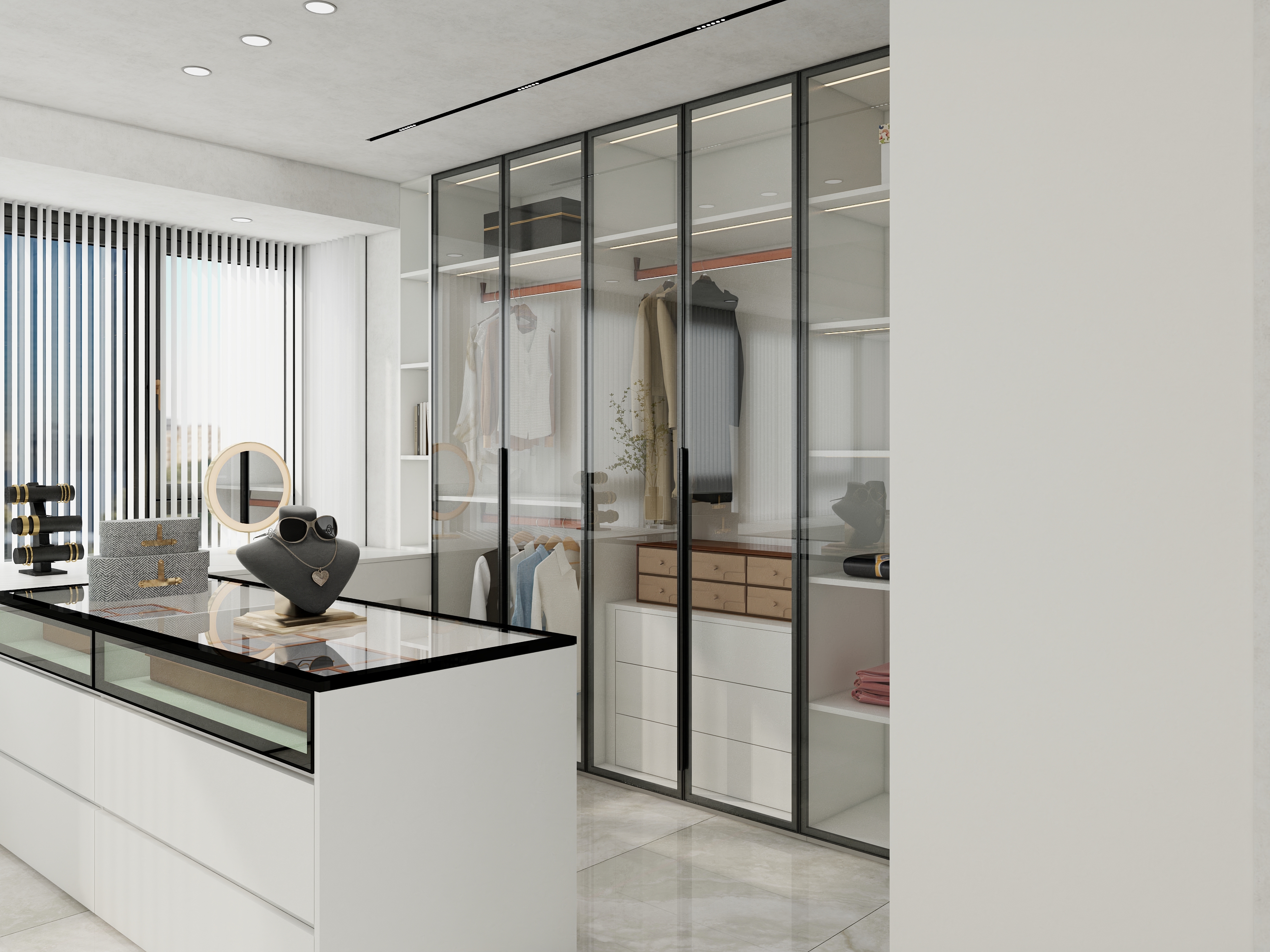 Customized Multi-Functional Solid Wood Built-in Jewelry Box Closet with Glass Door