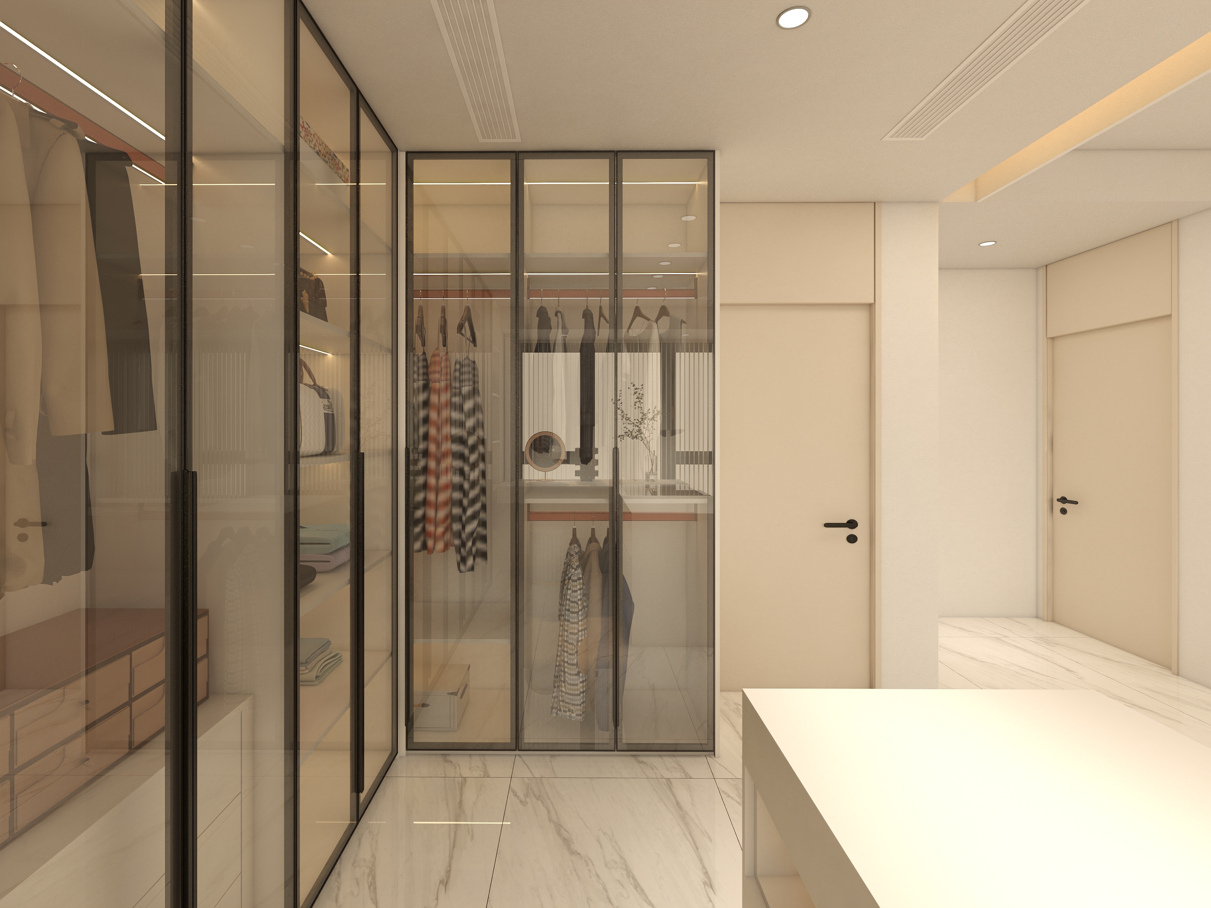 Customized Modern Minimalist Furniture Sliding Door Storage Glass Solid Wood Bedroom Wardrobe with Jewelry Cabinet