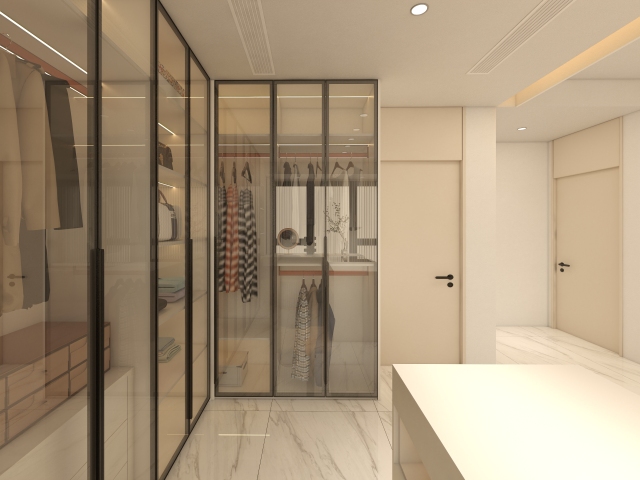 Customized Modern Minimalist Furniture Sliding Door Storage Glass Solid Wood Bedroom Wardrobe with Jewelry Cabinet
