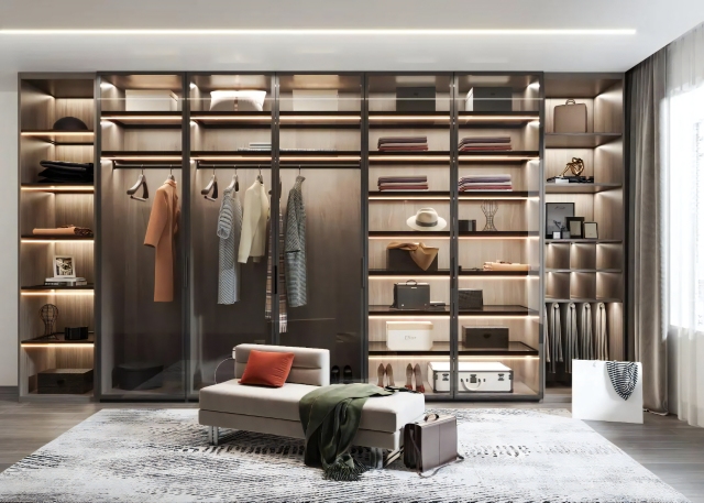 Customized Make Bedroom Furniture New Design Wooden Glass Door Wardrobe Cabinet