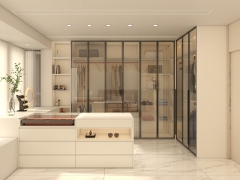 Customized Modern Minimalist Furniture Sliding Door Storage Glass Solid Wood Bedroom Wardrobe with Jewelry Cabinet