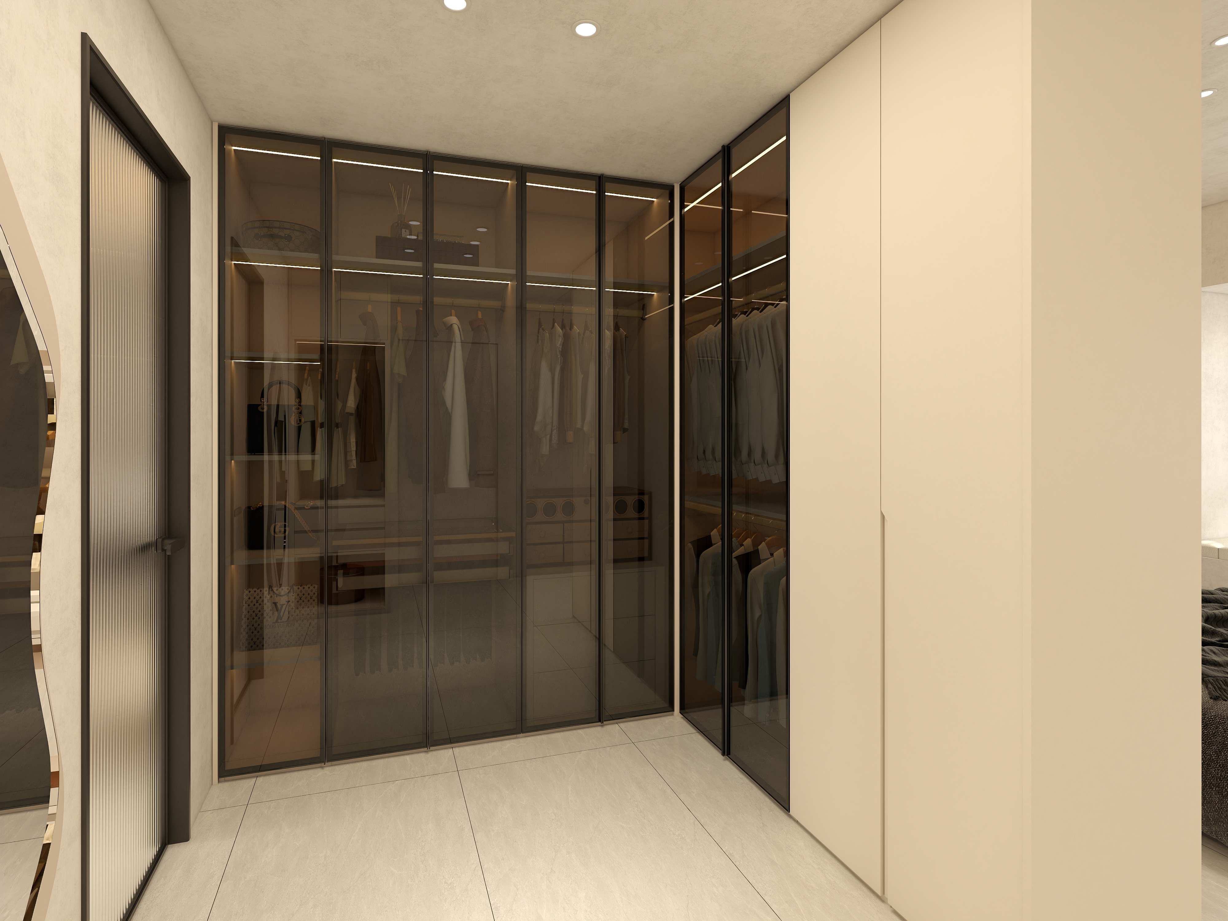 Modern European Plywood Solid Wood Open Closet Wardrobe System for Bedroom or Villa Use Stylish Contemporary Furniture