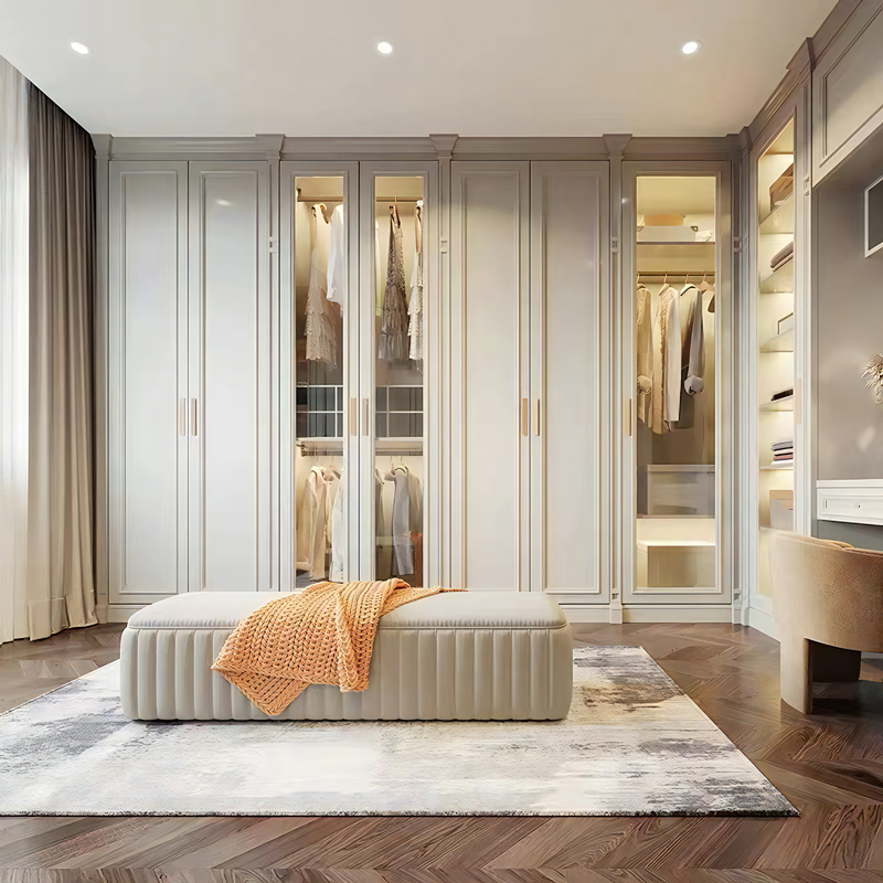 Solid Color Solid Wood Bedroom Wardrobe Cabinet for Villa