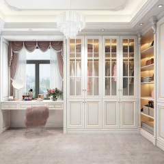 Solid Wood Bedroom Wardrobe Modern French Style Walk-in Closet for Home Villa Use