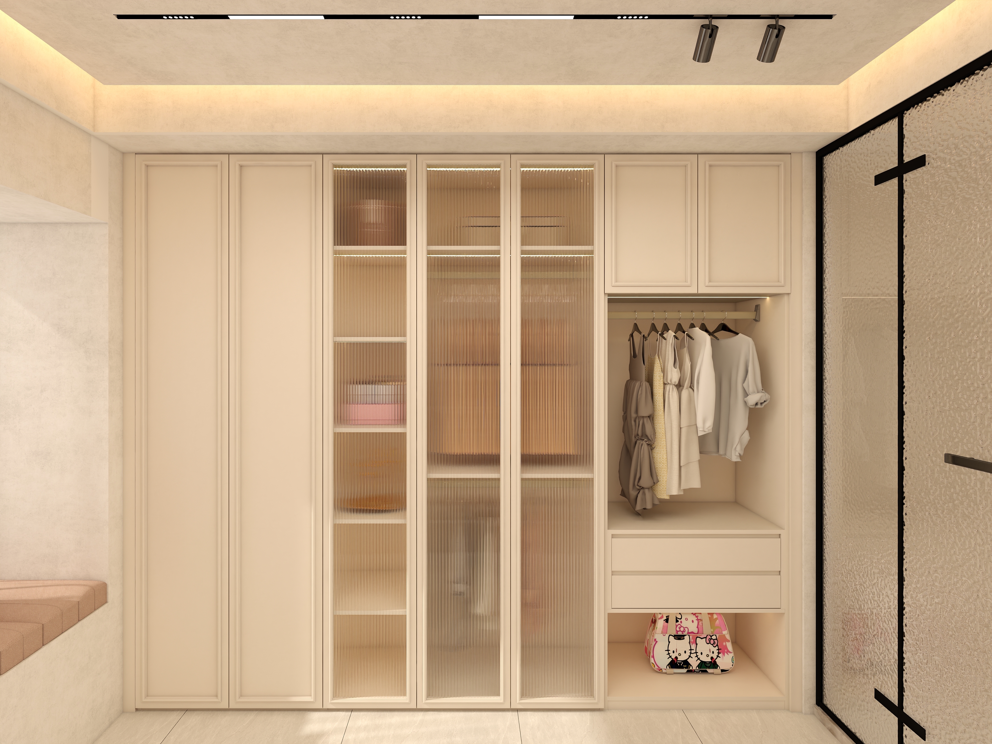 Warm Small Room Exquisite Details Durable Plywood Composite Wardrobe Large Capacity Minimalist Wardrobe