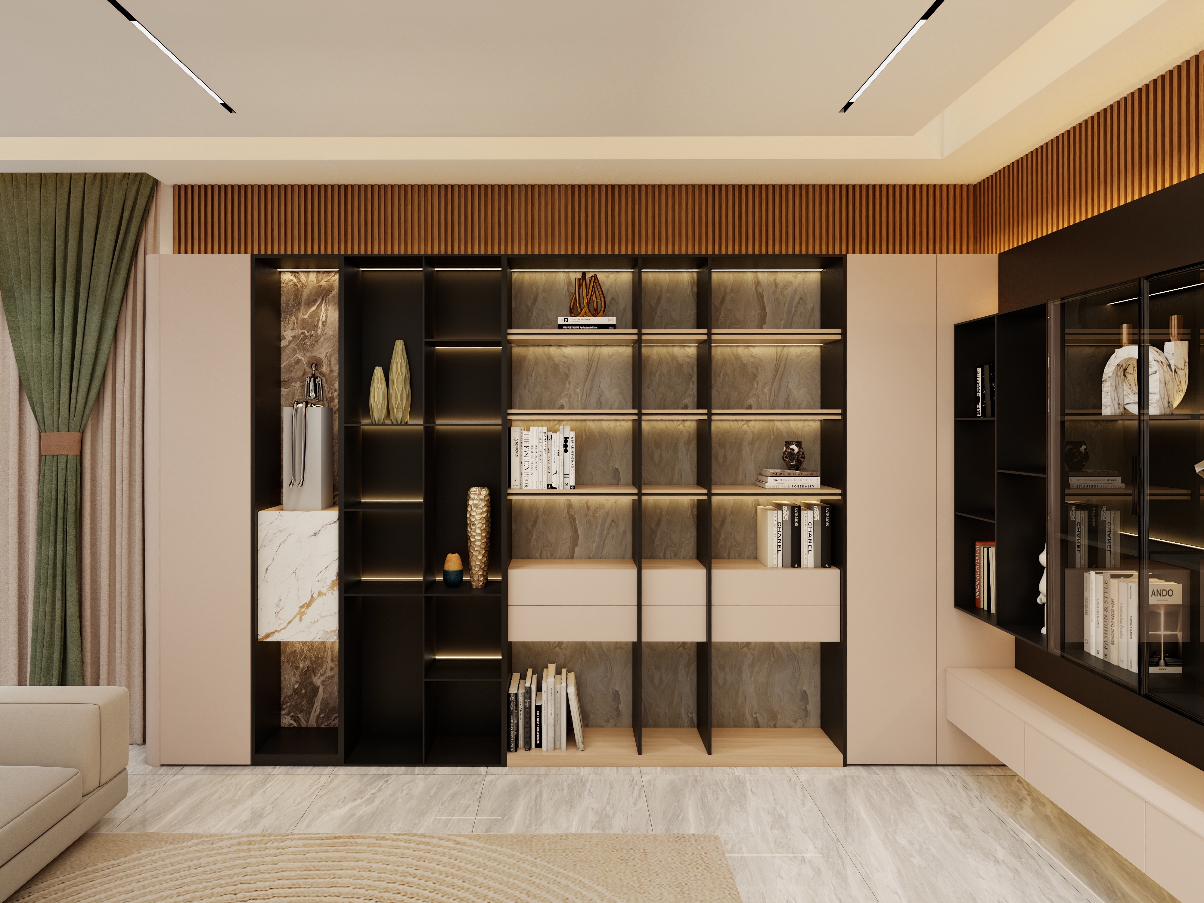 Customized Wooden Wardrobe With Aluminum Frame Modern Luxury Glass Door TV Cabinet