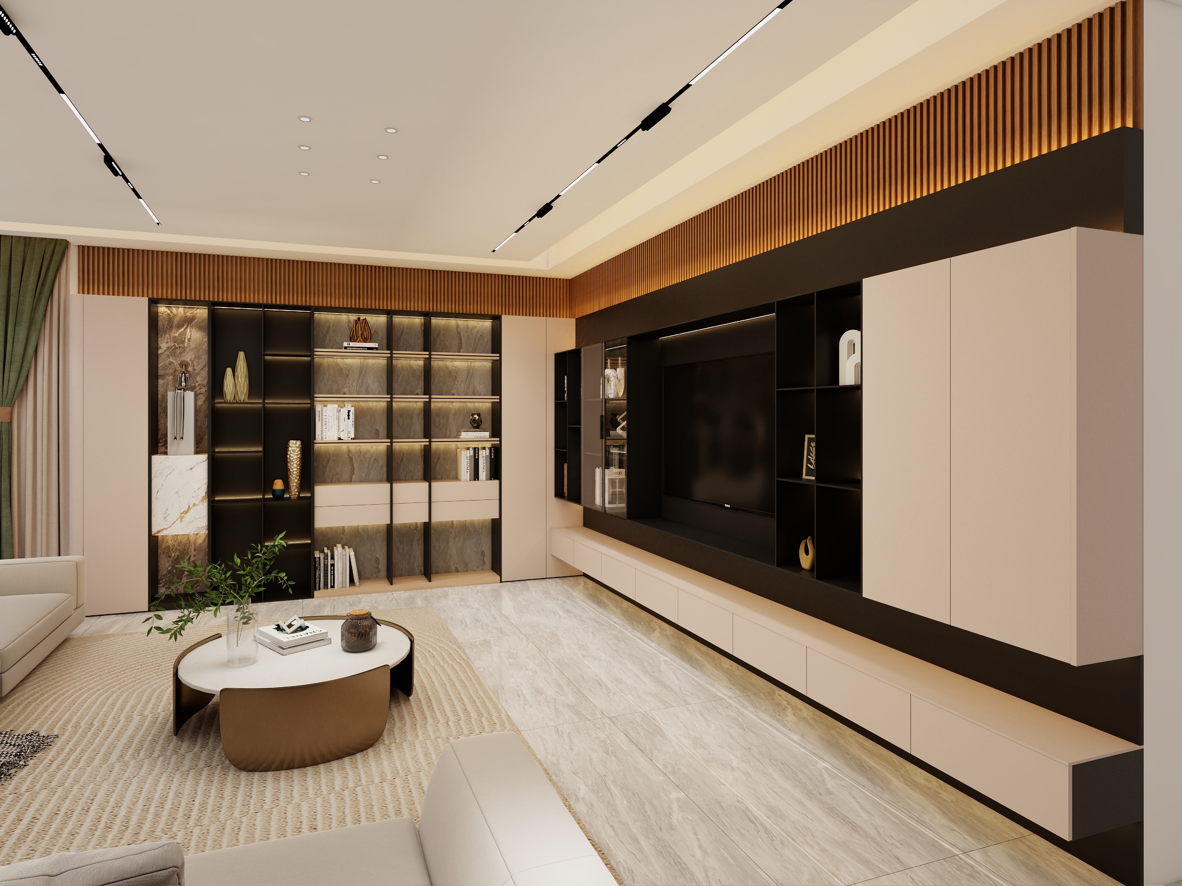 Customized Wooden Wardrobe With Aluminum Frame Modern Luxury Glass Door TV Cabinet