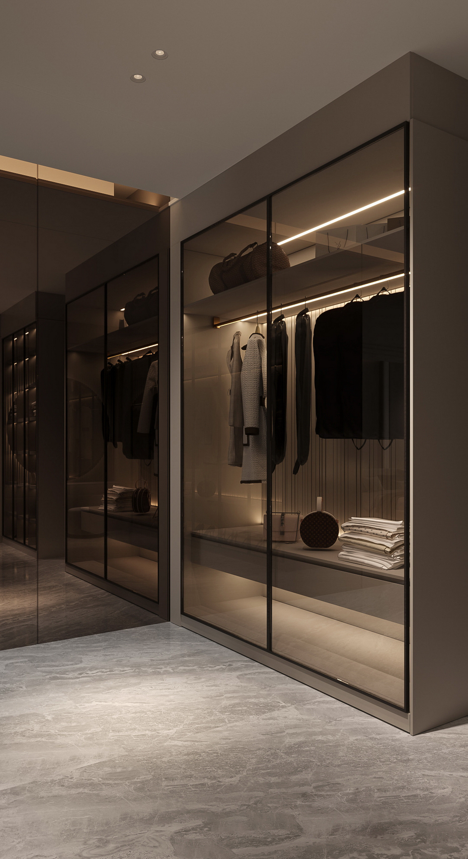 Factory Italian Light Luxury Glass Doors Solid Wood Open Wardrobe Full House Custom Modern Design for Bedroom Home Furniture