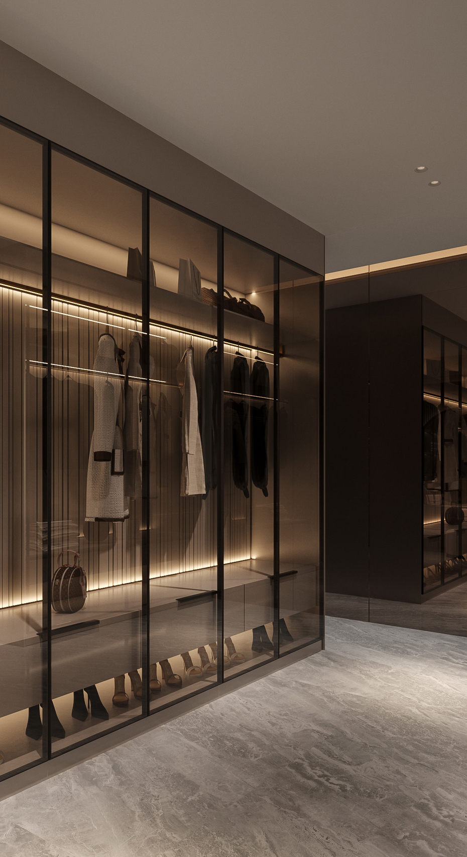 Factory Italian Light Luxury Glass Doors Solid Wood Open Wardrobe Full House Custom Modern Design for Bedroom Home Furniture