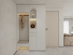 Custom Size Modern Plywood Grille And Arc Design Entrance Cabinet Furniture for Living Room or Hotel with Panel Style