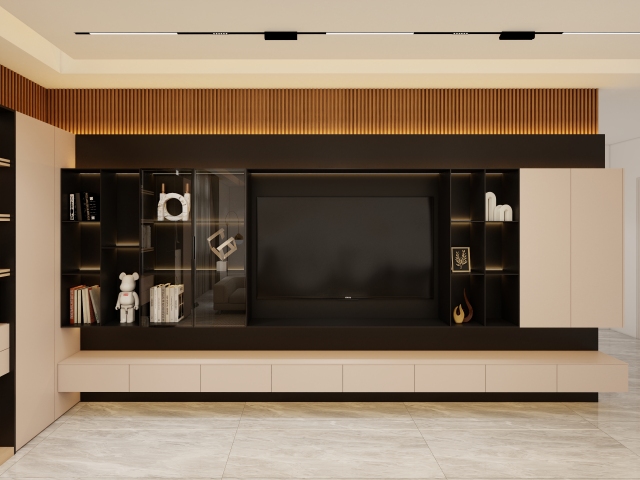 Customized Wooden Wardrobe With Aluminum Frame Modern Luxury Glass Door TV Cabinet