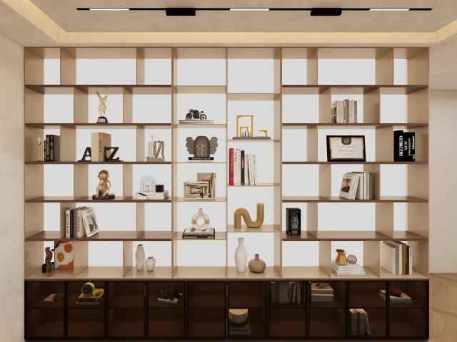 Tall Multi-layer Aluminum Universal Bookshelf With Glass Doors And Background Wall